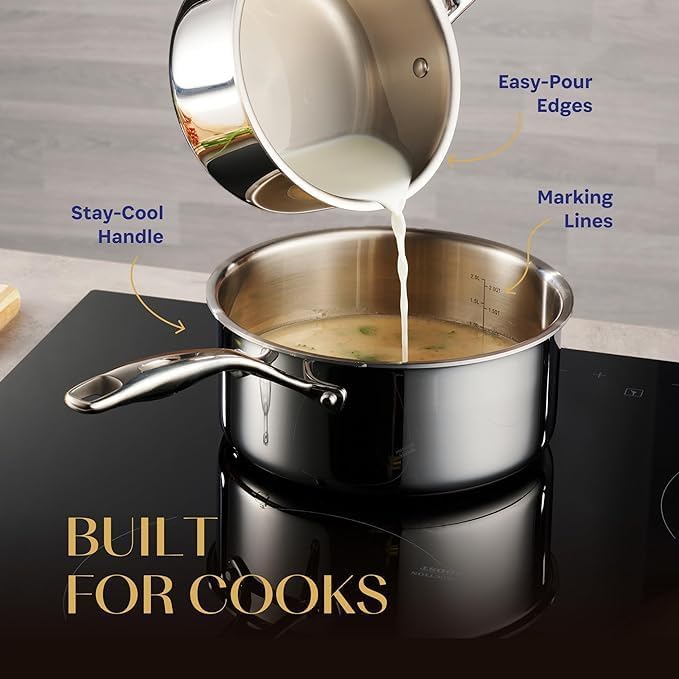 Stainless Steel Pots Set of 5 - Induction Compatible Cookware