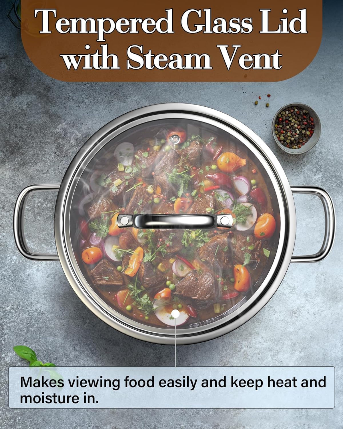 Stainless Steel Pots Set of 5 - Induction Compatible Cookware