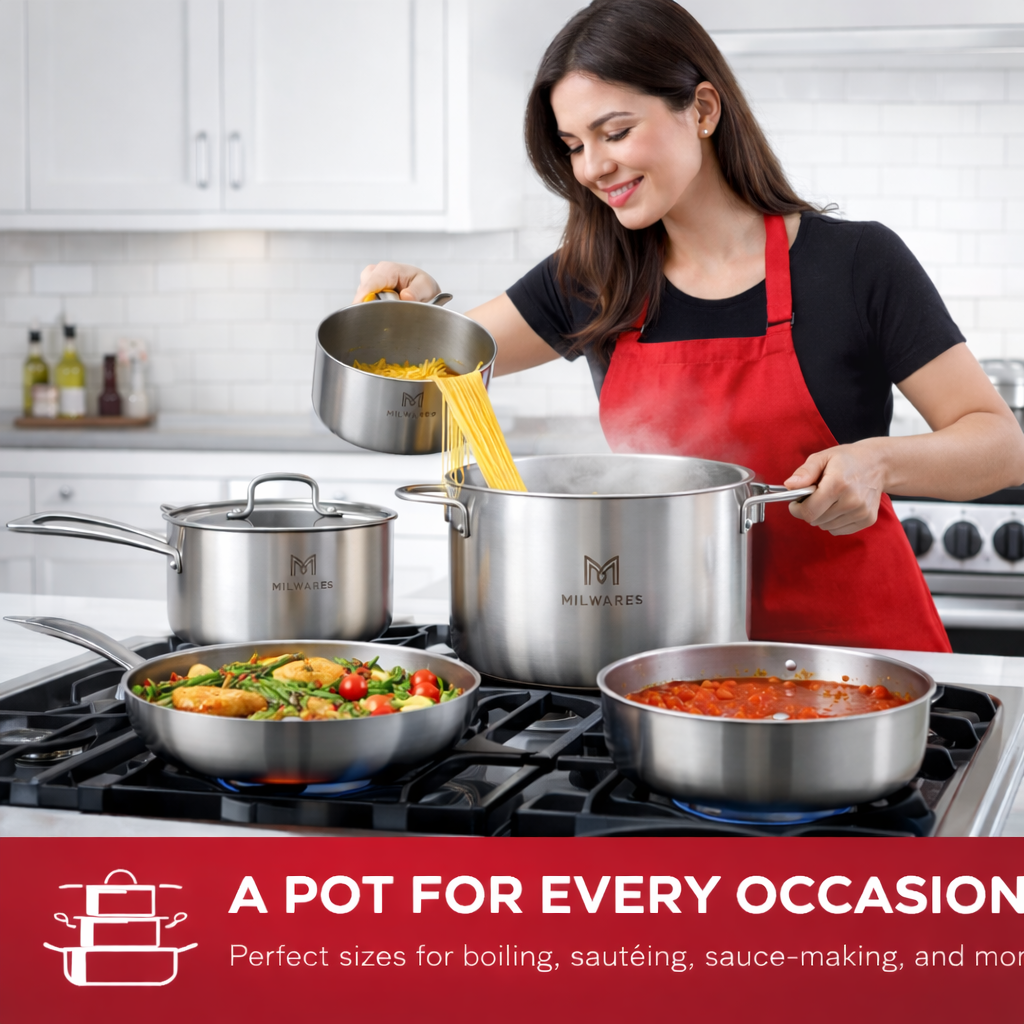Stainless Steel Pots Set of 5 - Induction Compatible Cookware